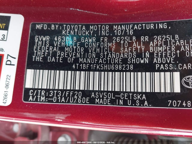 4T1BF1FK5HU698238 Toyota CAMRY SE