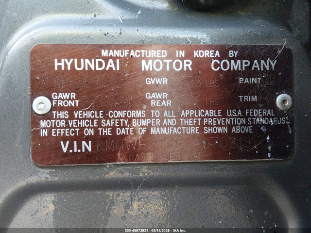 2002 Hyundai Sonata Gls/lx მანქანა იყიდება აუქციონზე, vin: KMHWF35H62A670315, აუქციონის ნომერი: 45872521
