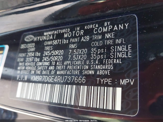 Продаж на аукціоні авто 2024 Hyundai Palisade Calligraphy Night Edition, vin: KM8R7DGE4RU737666, номер лоту: 45872579
