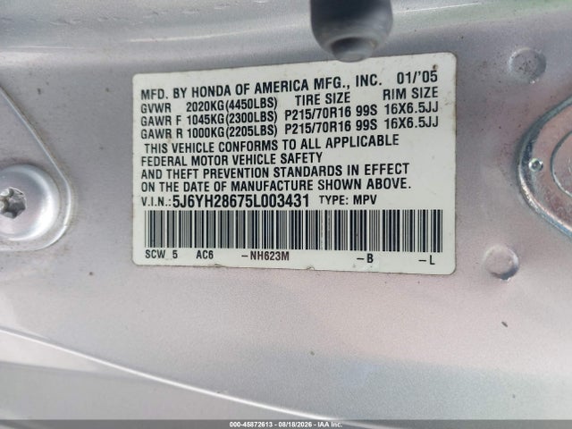 Продаж на аукціоні авто 2005 Honda Element Ex, vin: 5J6YH28675L003431, номер лоту: 45872613