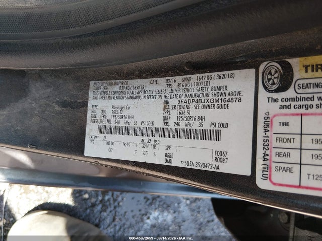 Продажа на аукционе авто 2016 Ford Fiesta Se, vin: 3FADP4BJXGM164878, номер лота: 45872659