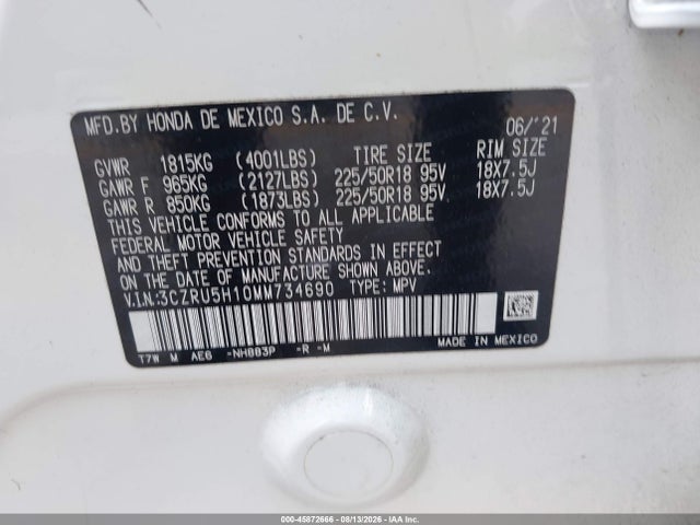 Aukcja sprzedaży 2021 Honda Hr-v 2wd Sport, vin: 3CZRU5H10MM734690, numer aukcji: 45872666