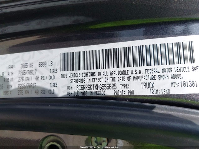 45872679 :رقم المزاد ، 3C6RR6KTXHG555625 vin ، 2017 Ram 1500 Tradesman  4x2 5'7 Box مزاد بيع