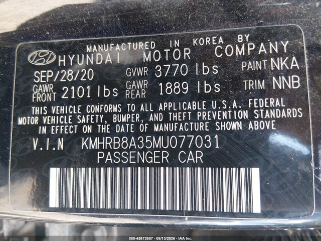 Продажа на аукционе авто 2021 Hyundai Venue Se, vin: KMHRB8A35MU077031, номер лота: 45872697