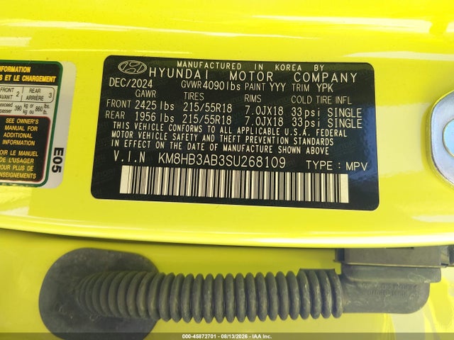 2025 Hyundai Kona Sel მანქანა იყიდება აუქციონზე, vin: KM8HB3AB3SU268109, აუქციონის ნომერი: 45872701