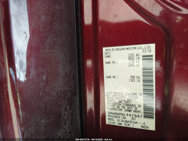 Nissan Maxima 3.5 S 2016 1N4AA6AP0GC447667 Image 9
