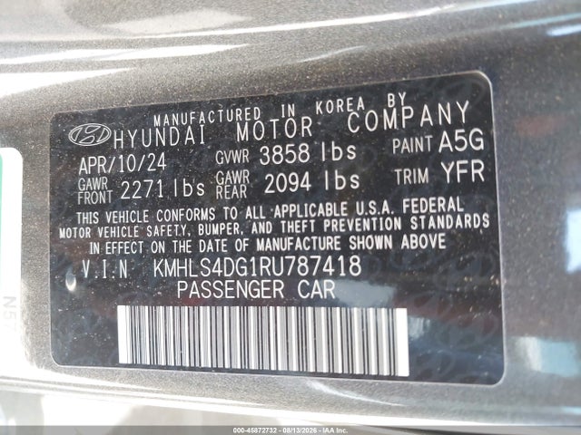 Aukcja sprzedaży 2024 Hyundai Elantra Sel, vin: KMHLS4DG1RU787418, numer aukcji: 45872732