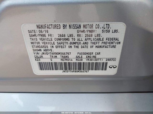Продажа на аукционе авто 2016 Infiniti Q50 3.0t Sport, vin: JN1EV7AR9GM344767, номер лота: 45872758