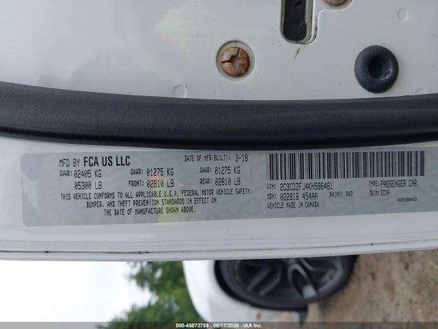 Aukcja sprzedaży 2019 Dodge Challenger R/t Scat Pack, vin: 2C3CDZFJ4KH596481, numer aukcji: 45872759
