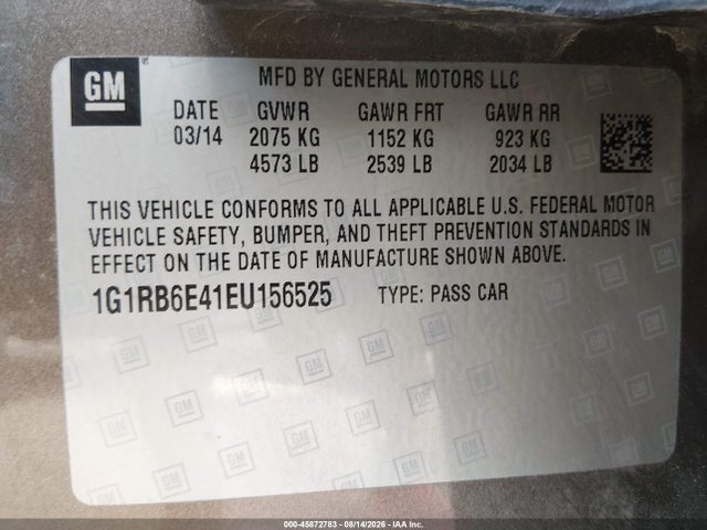 Продажа на аукционе авто 2014 Chevrolet Volt, vin: 1G1RB6E41EU156525, номер лота: 45872783