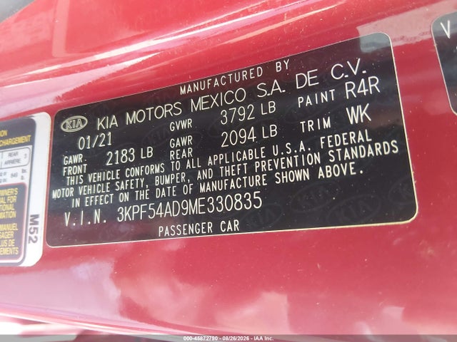 Продаж на аукціоні авто 2021 Kia Forte Ex, vin: 3KPF54AD9ME330835, номер лоту: 45872790