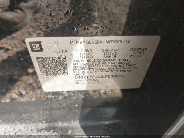 45872802 :رقم المزاد ، 1G1ZE5SX8LF009975 vin ، 2020 Chevrolet Malibu Fwd Premier مزاد بيع