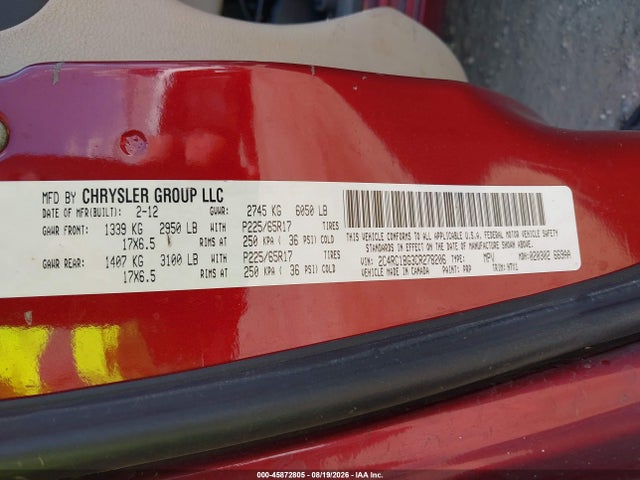 45872805 :رقم المزاد ، 2C4RC1BG3CR278206 vin ، 2012 Chrysler Town & Country Touring مزاد بيع