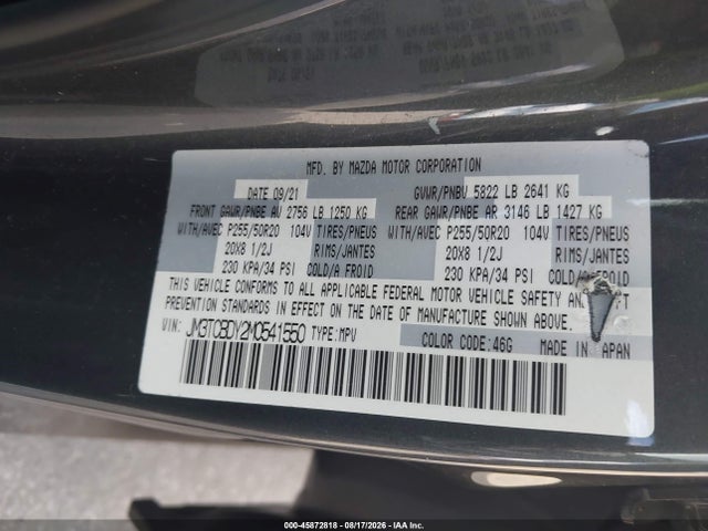 2021 Mazda Cx-9 Grand Touring მანქანა იყიდება აუქციონზე, vin: JM3TCBDY2M0541550, აუქციონის ნომერი: 45872818