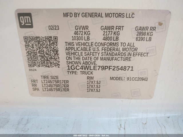 2023 Chevrolet Silverado 2500hd 2wd  Long Bed Wt მანქანა იყიდება აუქციონზე, vin: 1GC4WLE79PF254871, აუქციონის ნომერი: 45872822