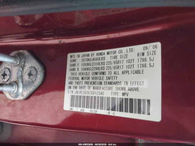 Aukcja sprzedaży 2007 Honda Cr-v Lx, vin: JHLRE383X7C012340, numer aukcji: 45872838
