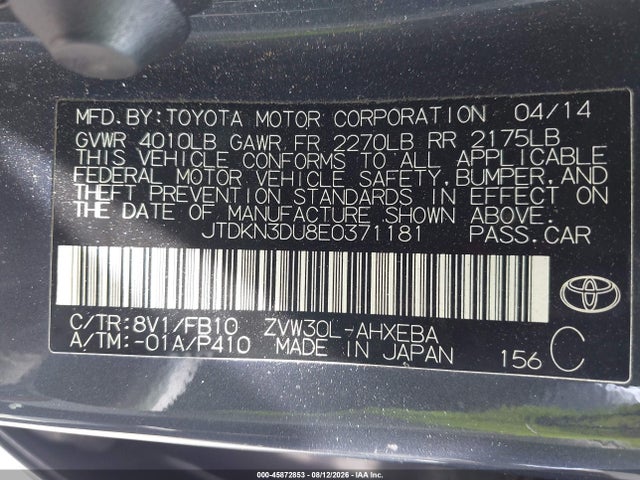 Toyota Prius Two 2014 JTDKN3DU8E0371181 Image 9
