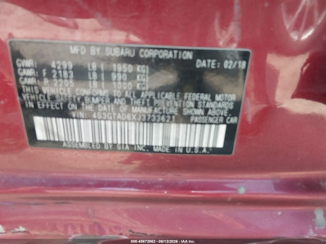 Продажа на аукционе авто 2018 Subaru Impreza 2.0i Premium, vin: 4S3GTAD6XJ3733621, номер лота: 45872862