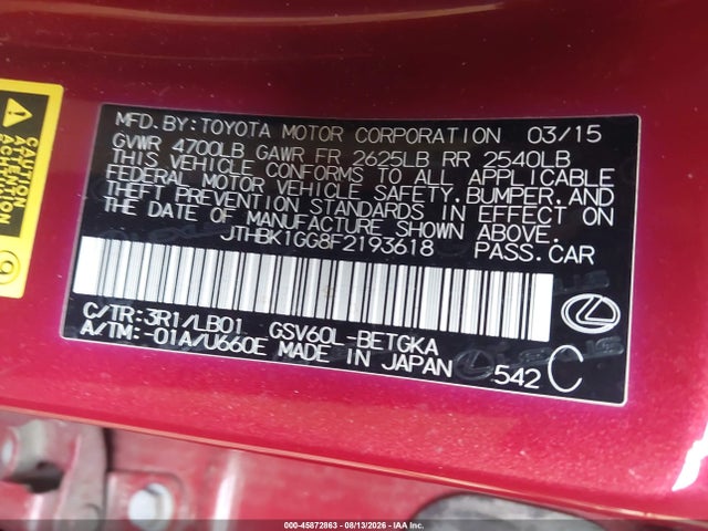JTHBK1GG8F2193618 Lexus ES 350