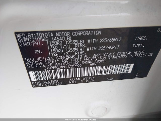 Toyota RAV4 LE 2017 JTMBFREV8HJ705599 Image 9