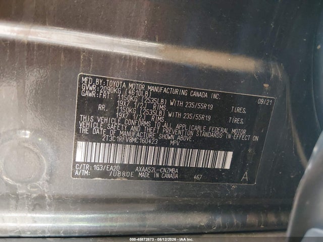 2021 Toyota Rav4 Xle Premium მანქანა იყიდება აუქციონზე, vin: 2T3C1RFV8MC160423, აუქციონის ნომერი: 45872873