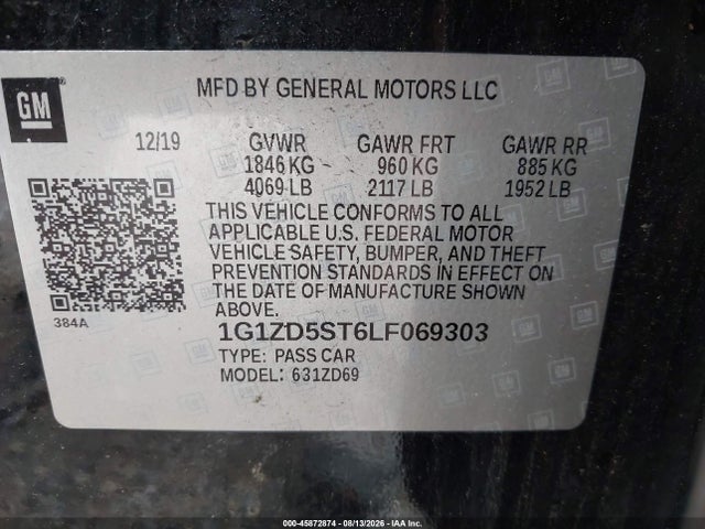 Продаж на аукціоні авто 2020 Chevrolet Malibu Fwd Lt, vin: 1G1ZD5ST6LF069303, номер лоту: 45872874