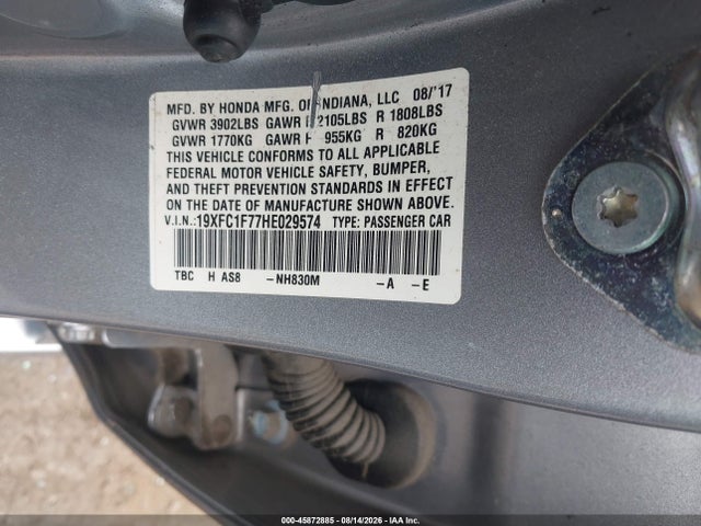 Aukcja sprzedaży 2017 Honda Civic Ex-l, vin: 19XFC1F77HE029574, numer aukcji: 45872885