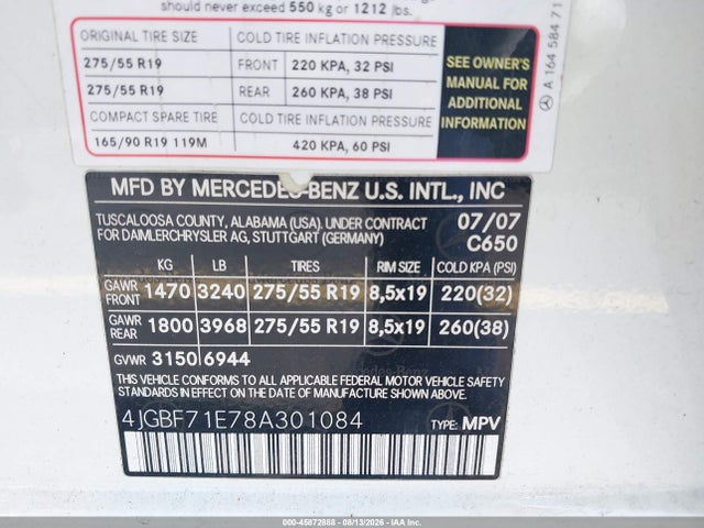 Продажа на аукционе авто 2008 Mercedes-benz Gl 450 4matic, vin: 4JGBF71E78A301084, номер лота: 45872888