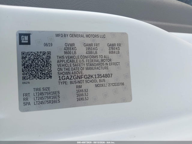 Chevrolet Express 3500 Ls 2019 1GAZGNFG2K1354807 Image 9