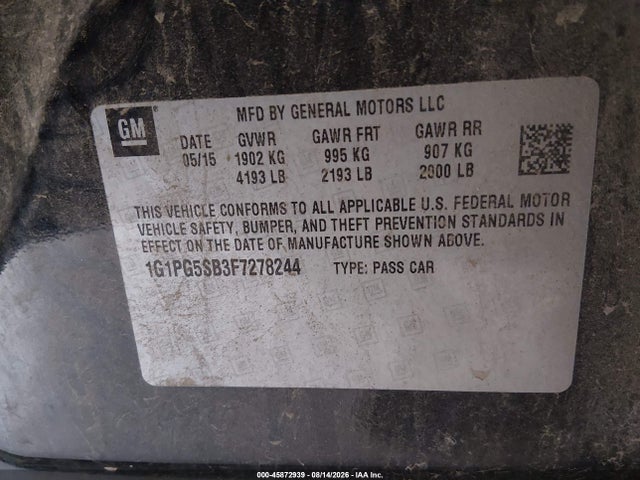 Продаж на аукціоні авто 2015 Chevrolet Cruze Ltz, vin: 1G1PG5SB3F7278244, номер лоту: 45872939