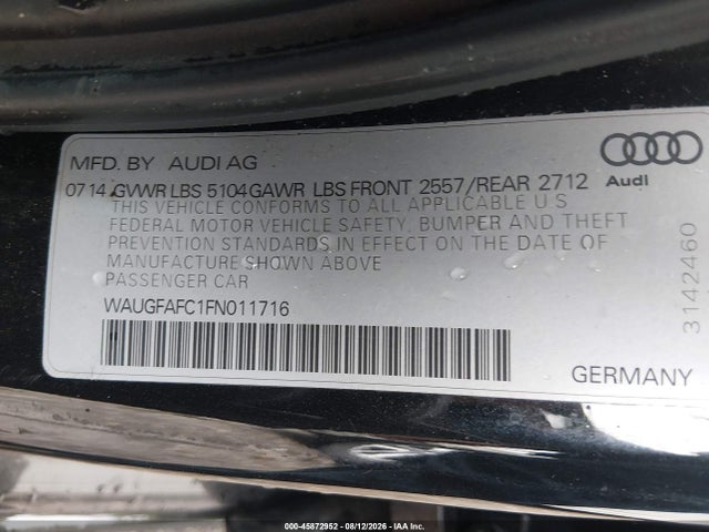 45872952 :رقم المزاد ، WAUGFAFC1FN011716 vin ، 2015 Audi A6 2.0t Premium مزاد بيع
