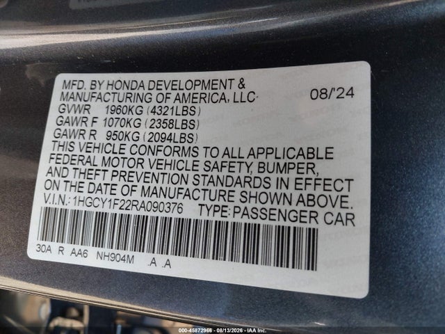 Honda ACCORD LX 2024 1HGCY1F22RA090376 Image 9