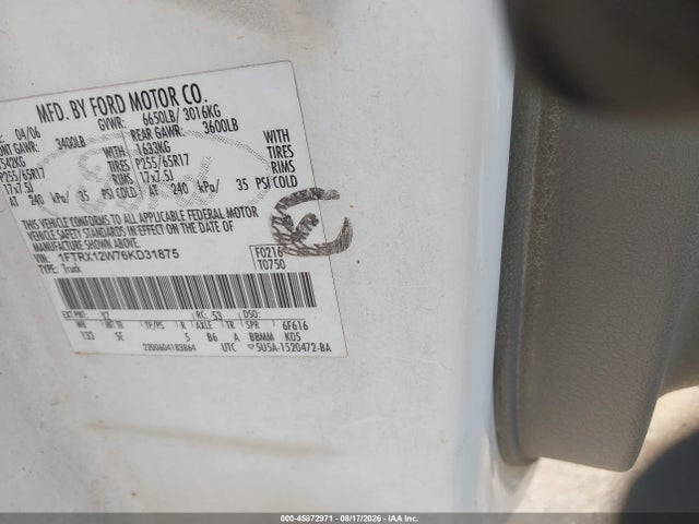 Продажа на аукционе авто 2006 Ford F-150 Stx/xl/xlt, vin: 1FTRX12W76KD31875, номер лота: 45872971
