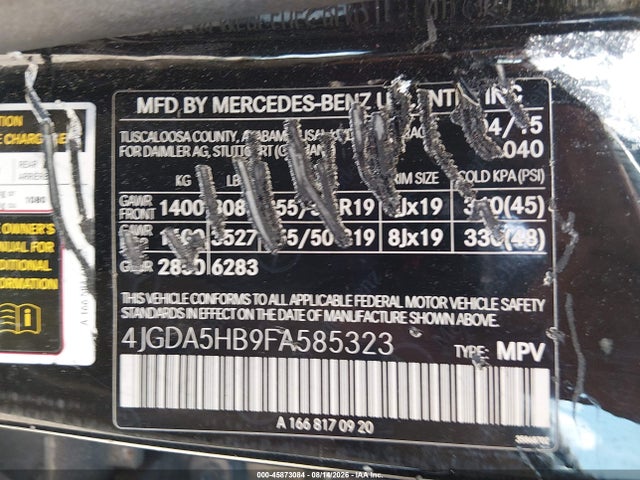 Продаж на аукціоні авто 2015 Mercedes-benz Ml 350 4matic, vin: 4JGDA5HB9FA585323, номер лоту: 45873084