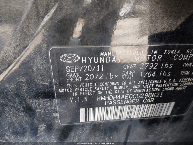 Продаж на аукціоні авто 2012 Hyundai Elantra Gls (ulsan Plant), vin: KMHDH4AE0CU298621, номер лоту: 45873088
