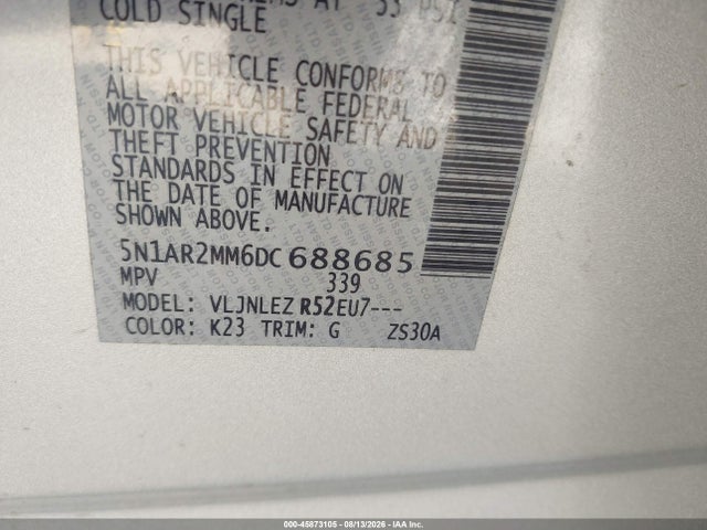 2013 Nissan Pathfinder Sv მანქანა იყიდება აუქციონზე, vin: 5N1AR2MM6DC688685, აუქციონის ნომერი: 45873105