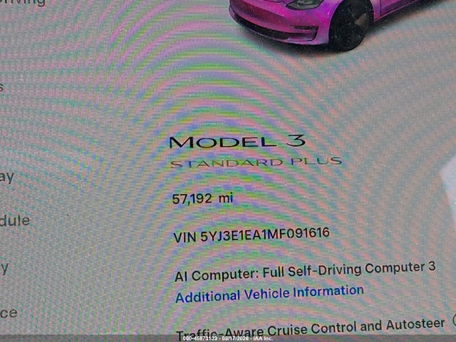 Продажа на аукционе авто 2021 Tesla Model 3 Standard Range Plus Rear-wheel Drive, vin: 5YJ3E1EA1MF091616, номер лота: 45873139