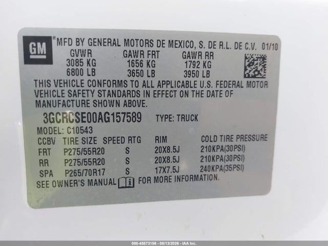 Продаж на аукціоні авто 2010 Chevrolet Silverado 1500 Lt, vin: 3GCRCSE00AG157589, номер лоту: 45873156