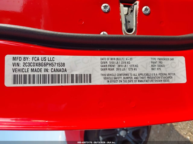 Продаж на аукціоні авто 2023 Dodge Charger Sxt, vin: 2C3CDXBG6PH571538, номер лоту: 45873176