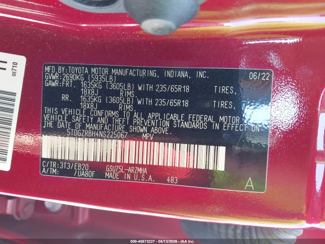 Toyota Highlander Xle 2022 5TDGZRBH4NS225067 Image 9
