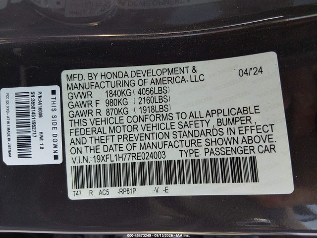 Honda Civic Ex-l 2024 19XFL1H77RE024003 Image 9