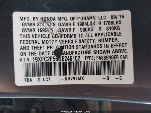Honda Civic Lx 2016 19XFC2F56GE246102 Image 9