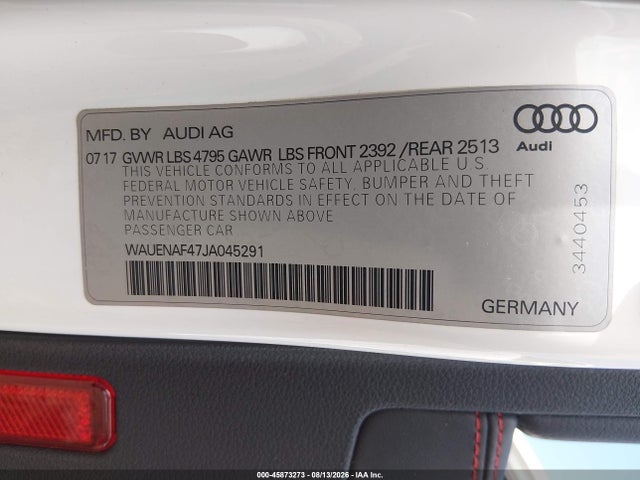 Aukcja sprzedaży 2018 Audi A4 2.0t Premium/2.0t Tech Premium, vin: WAUENAF47JA045291, numer aukcji: 45873273