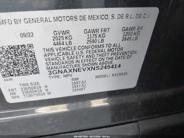 3GNAXNEVXNS245414 Chevrolet Equinox Fwd Premier