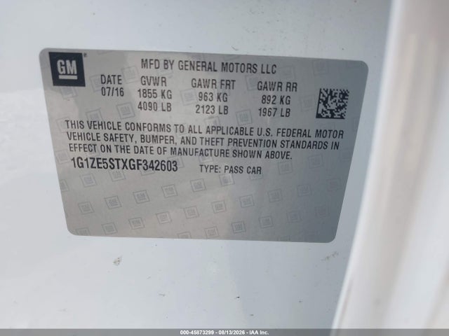 Продажа на аукционе авто 2016 Chevrolet Malibu 1lt, vin: 1G1ZE5STXGF342603, номер лота: 45873299