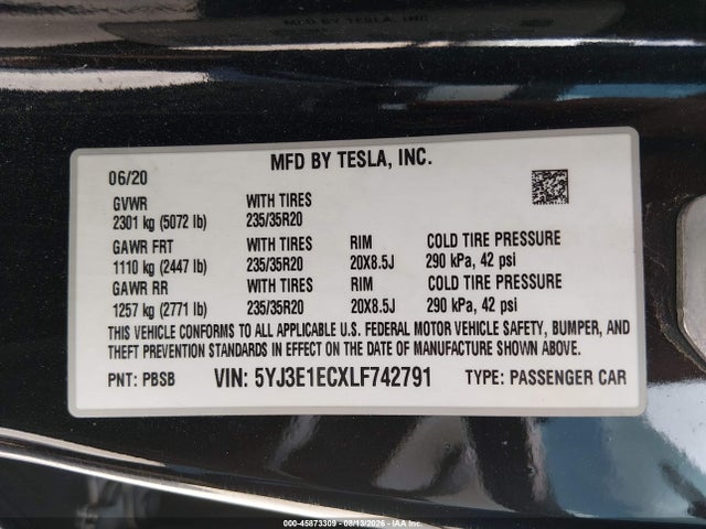 Tesla Model 3 Performance Dual Motor All-wheel Drive 2020 5YJ3E1ECXLF742791 Image 9