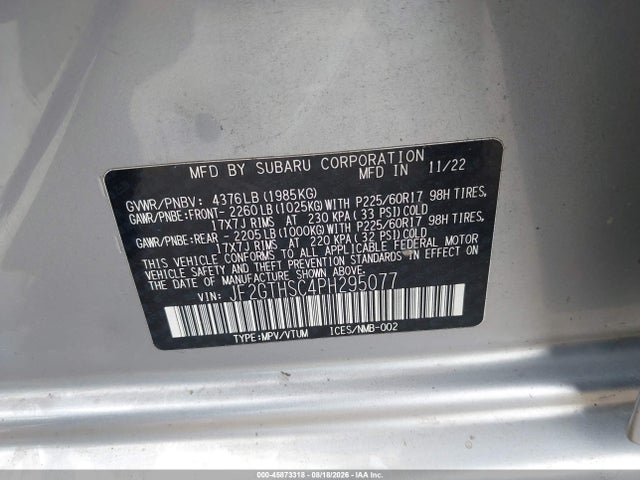 Продажа на аукционе авто 2023 Subaru Crosstrek Sport, vin: JF2GTHSC4PH295077, номер лота: 45873318
