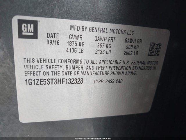 45873319 :رقم المزاد ، 1G1ZE5ST3HF132328 vin ، 2017 Chevrolet Malibu 1lt مزاد بيع