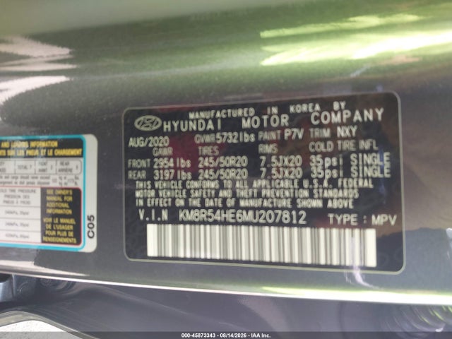 Aukcja sprzedaży 2021 Hyundai Palisade Limited, vin: KM8R54HE6MU207812, numer aukcji: 45873343