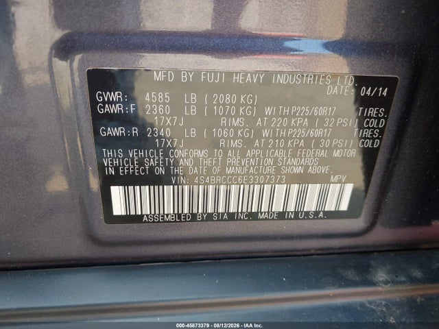 Продаж на аукціоні авто 2014 Subaru Outback 2.5i Premium, vin: 4S4BRCCC6E3307373, номер лоту: 45873379